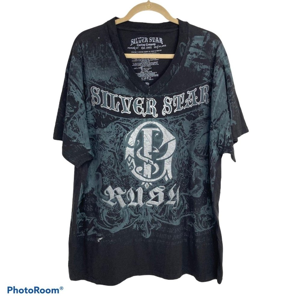 Silver Star Black Silver Graphic Tee Shirt XXL